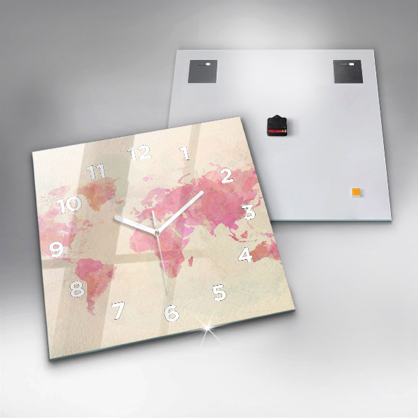 Reloj de pared cuadrado Mapamundi en acuarela