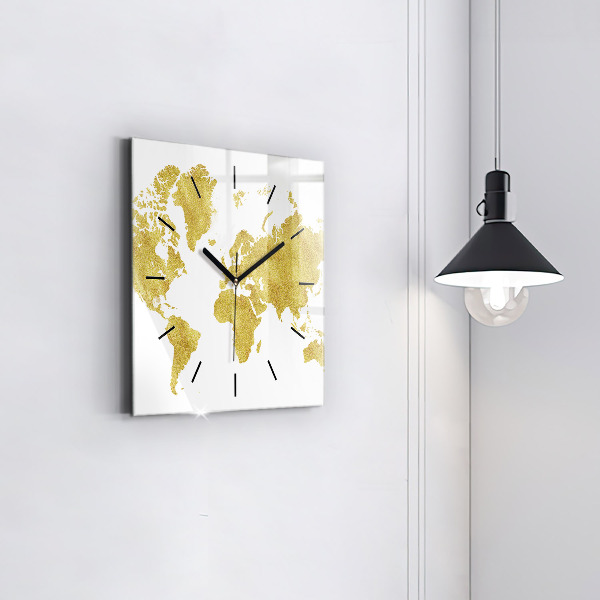 Reloj de pared cuadrado Mapamundi dorado