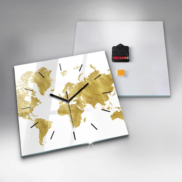 Reloj de pared cuadrado Mapamundi dorado