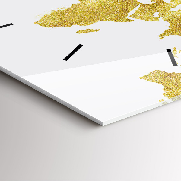 Reloj de pared cuadrado Mapamundi dorado