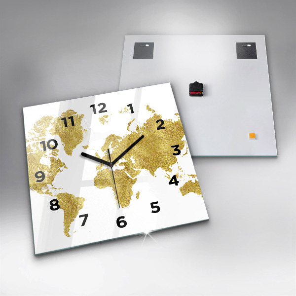Reloj de pared cuadrado Mapamundi dorado