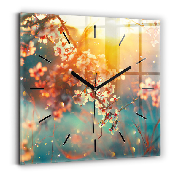 Reloj de pared cuadrado Flores de primavera
