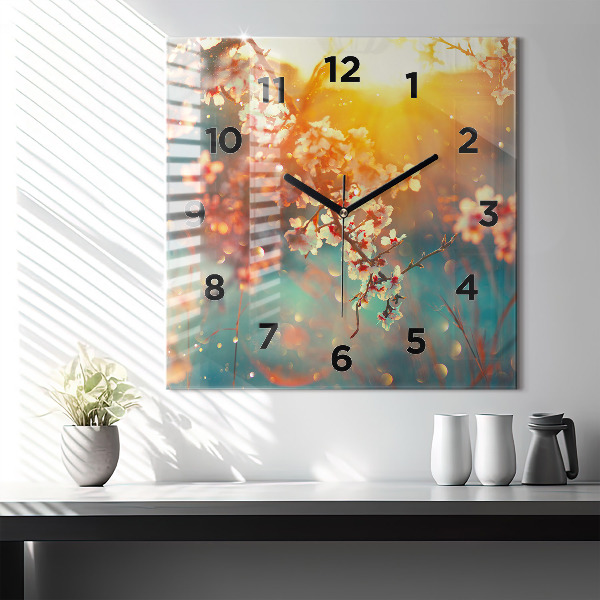 Reloj de pared cuadrado Flores de primavera