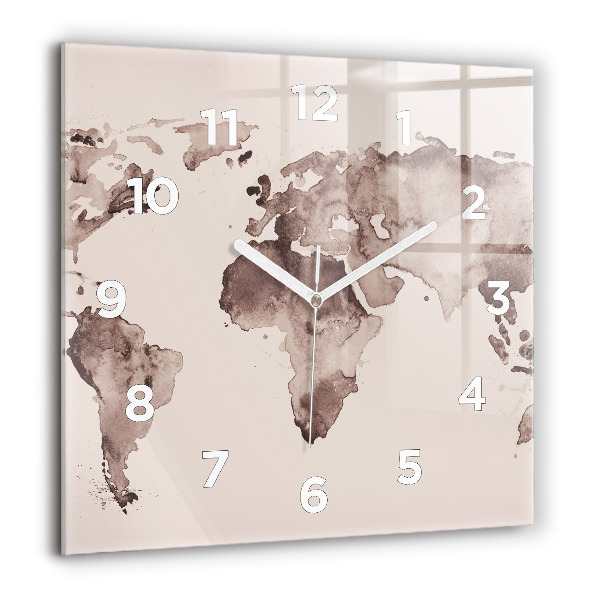 Reloj de pared cuadrado Mapa del mundo en acuarela