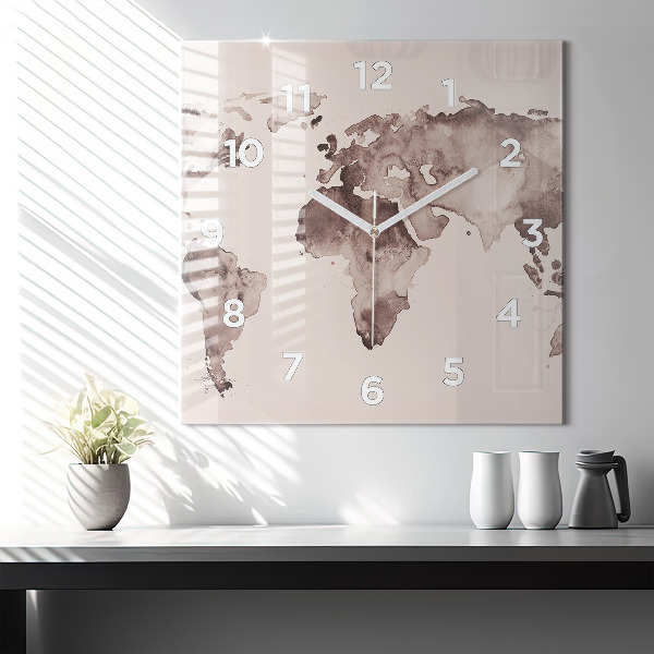 Reloj de pared cuadrado Mapa del mundo en acuarela