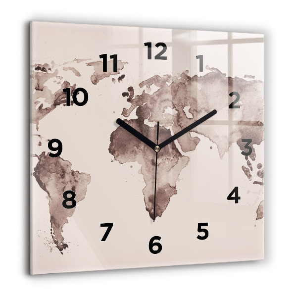 Reloj de pared cuadrado Mapa del mundo en acuarela