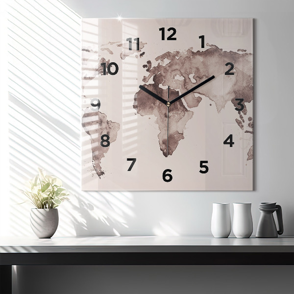 Reloj de pared cuadrado Mapa del mundo en acuarela