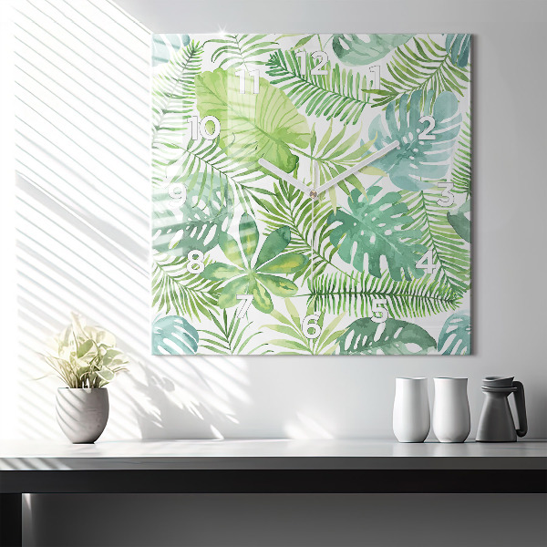 Reloj cuadrado Hojas verdes