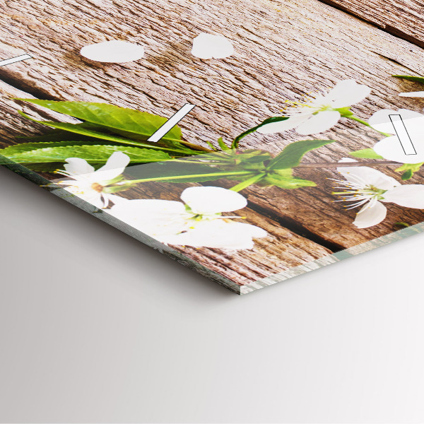 Reloj cuadrado Flores sobre madera