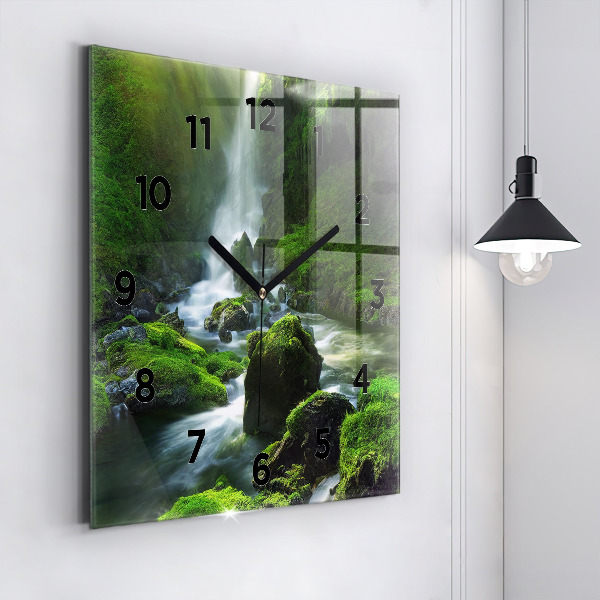 Reloj de pared cuadrado Cascada y rocas