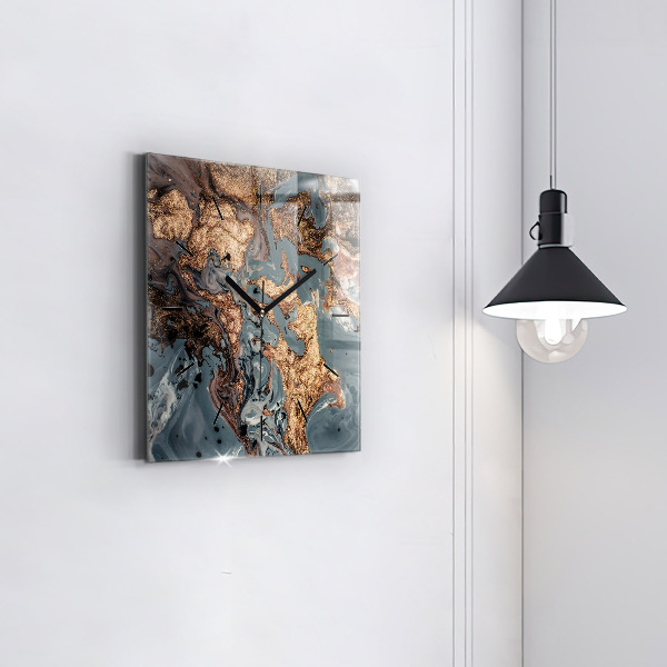 Reloj de pared cuadrado Abstracción mármol dorado