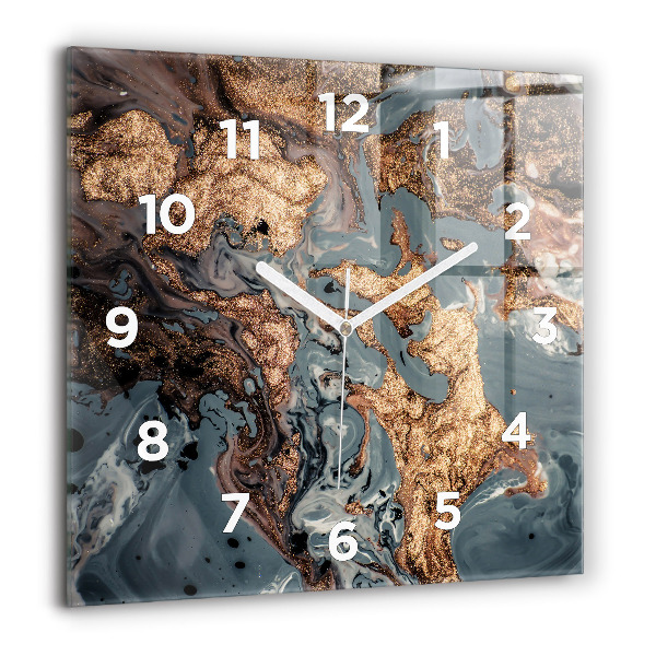 Reloj de pared cuadrado Abstracción mármol dorado
