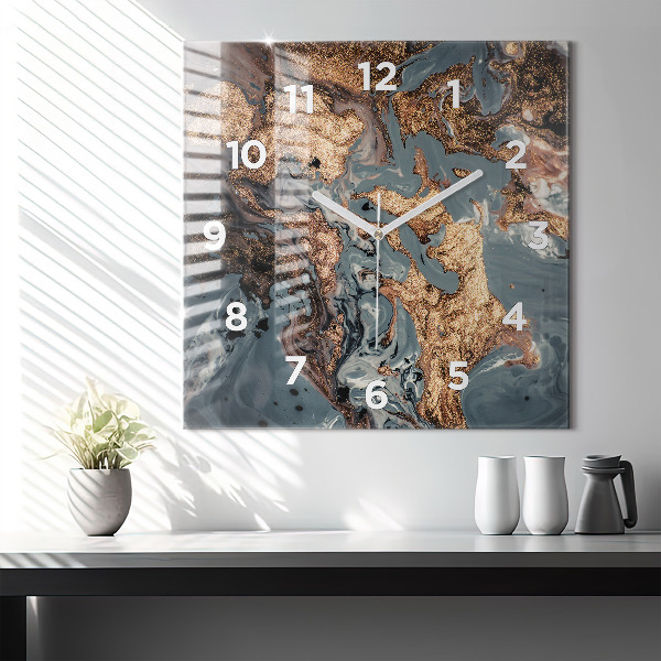 Reloj de pared cuadrado Abstracción mármol dorado