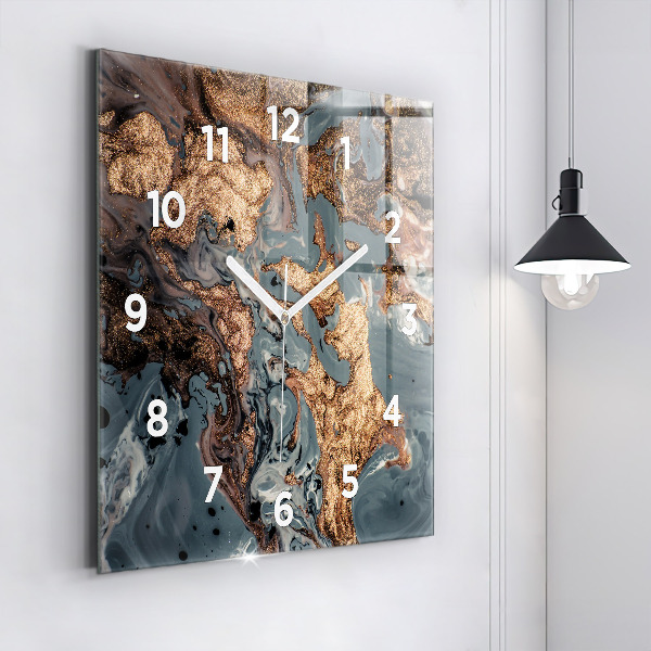 Reloj de pared cuadrado Abstracción mármol dorado