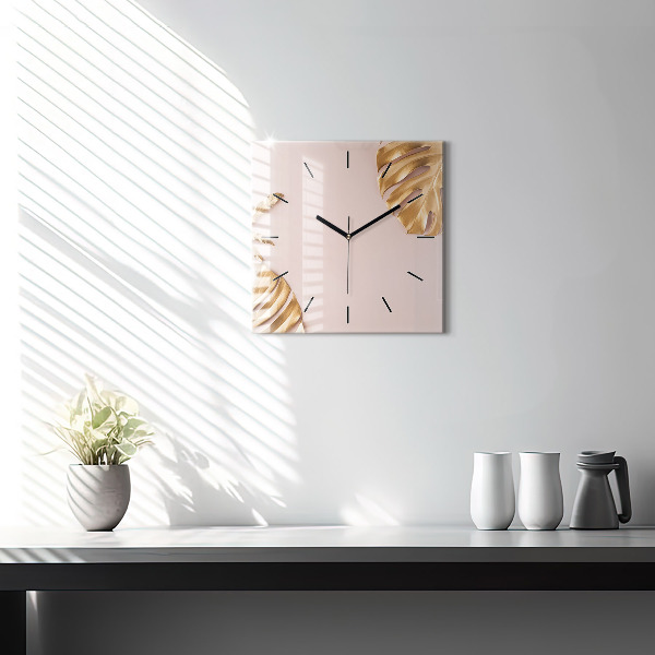 Reloj de pared cuadrado Hojas tropicales doradas
