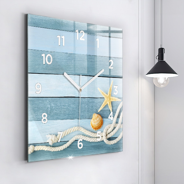 Reloj de pared cuadrado Rayas y conchas marinas