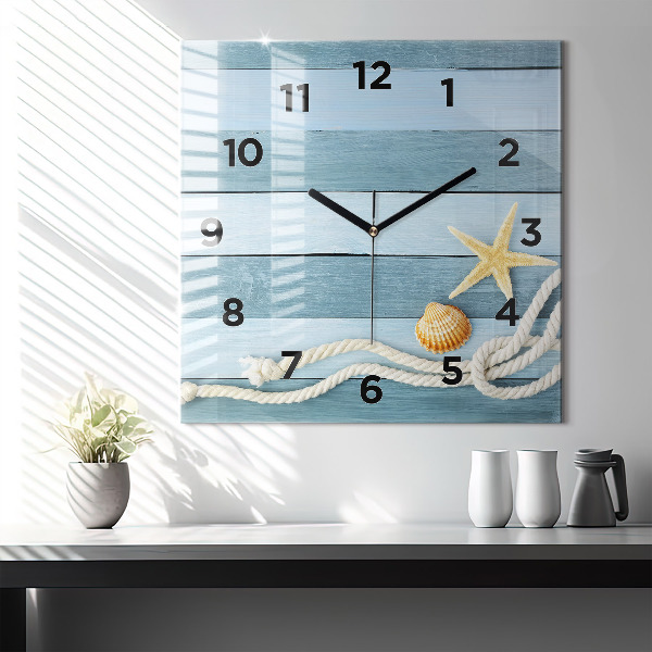 Reloj de pared cuadrado Rayas y conchas marinas