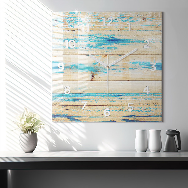 Reloj de pared cuadrado Madera rayada