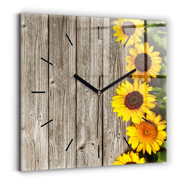 Reloj de pared cuadrado Girasoles en las tablas