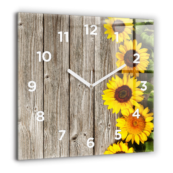 Reloj de pared cuadrado Girasoles en las tablas