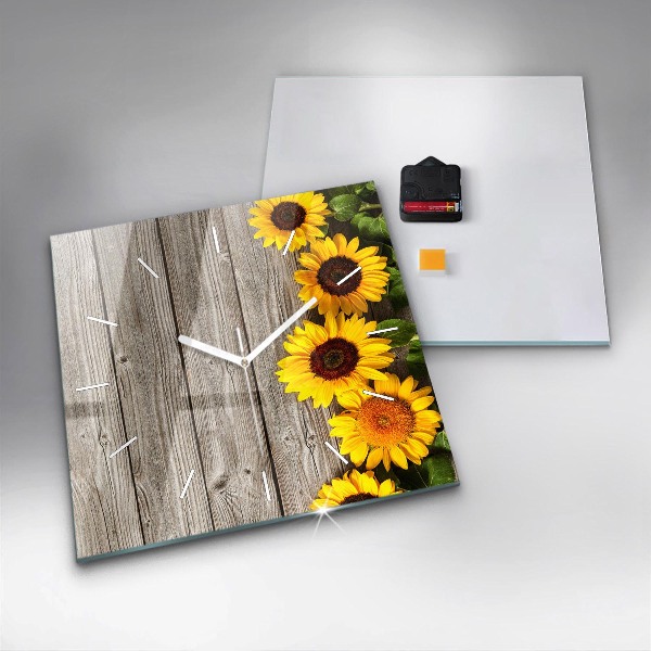 Reloj de pared cuadrado Girasoles en las tablas