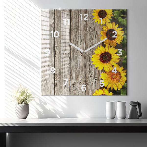 Reloj de pared cuadrado Girasoles en las tablas