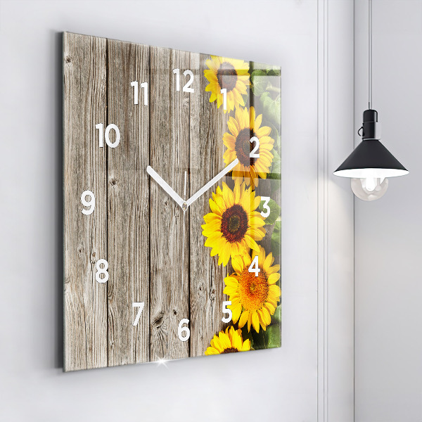 Reloj de pared cuadrado Girasoles en las tablas