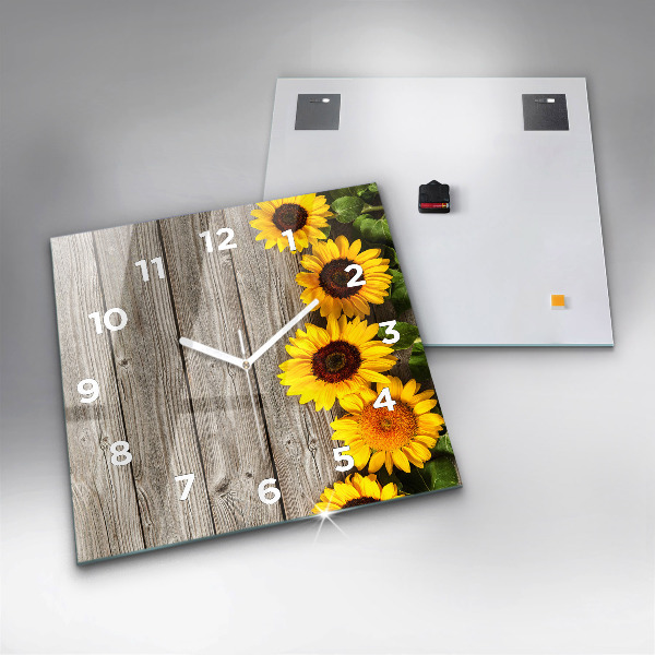 Reloj de pared cuadrado Girasoles en las tablas