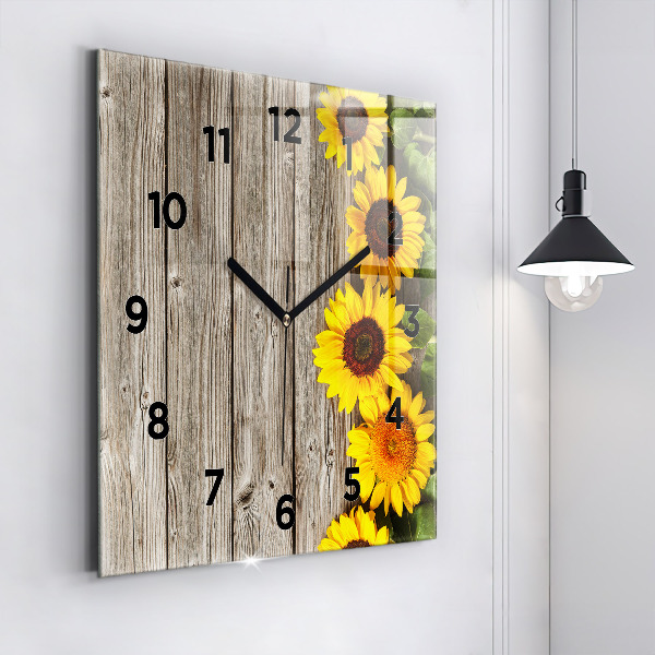 Reloj de pared cuadrado Girasoles en las tablas
