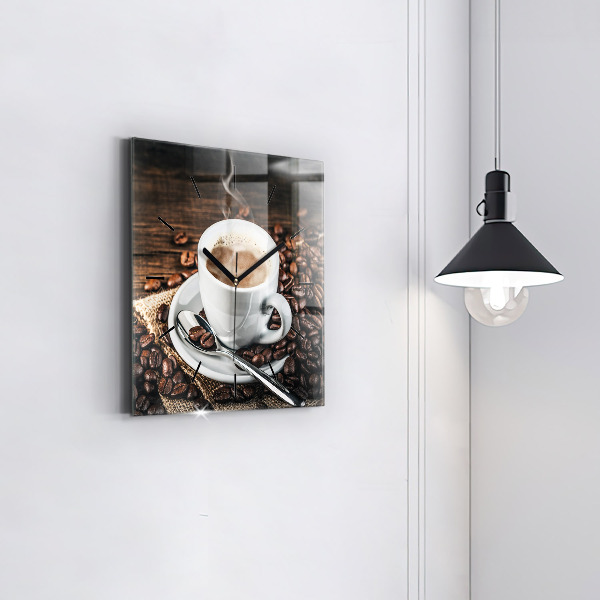 Reloj de pared cuadrado Taza y granos de café