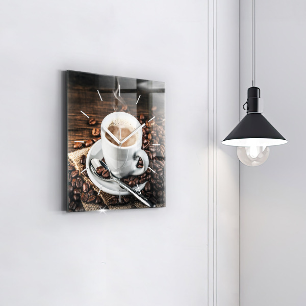 Reloj de pared cuadrado Taza y granos de café