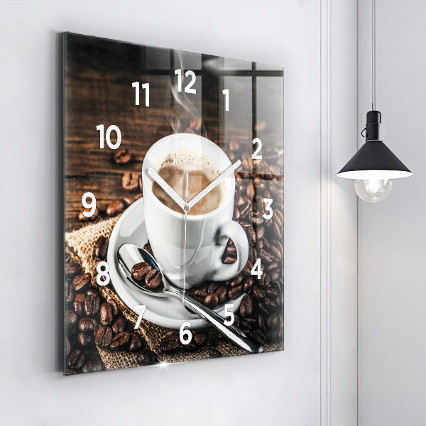 Reloj de pared cuadrado Taza y granos de café