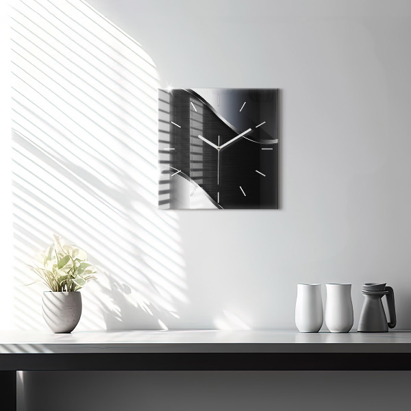 Reloj de pared cuadrado Líneas negras y plateadas