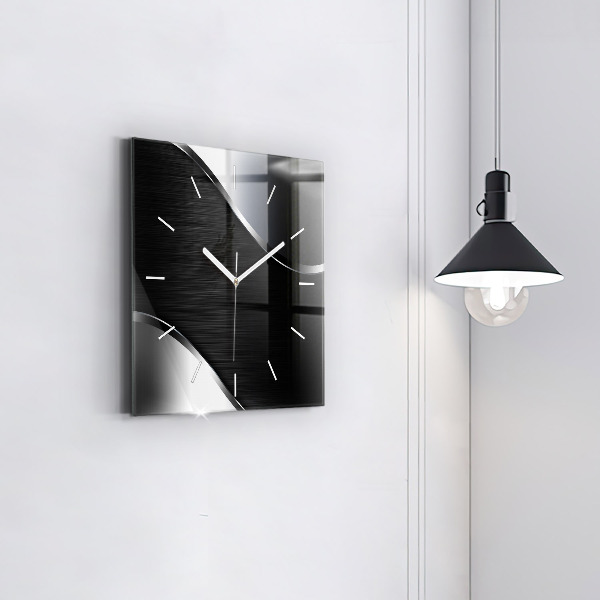 Reloj de pared cuadrado Líneas negras y plateadas