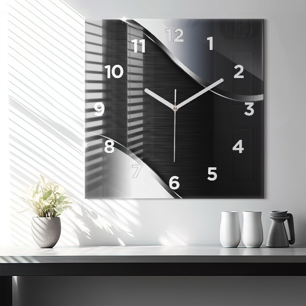 Reloj de pared cuadrado Líneas negras y plateadas