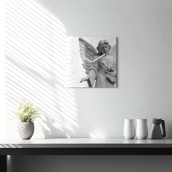 Reloj cuadrado Escultura de un ángel con alas