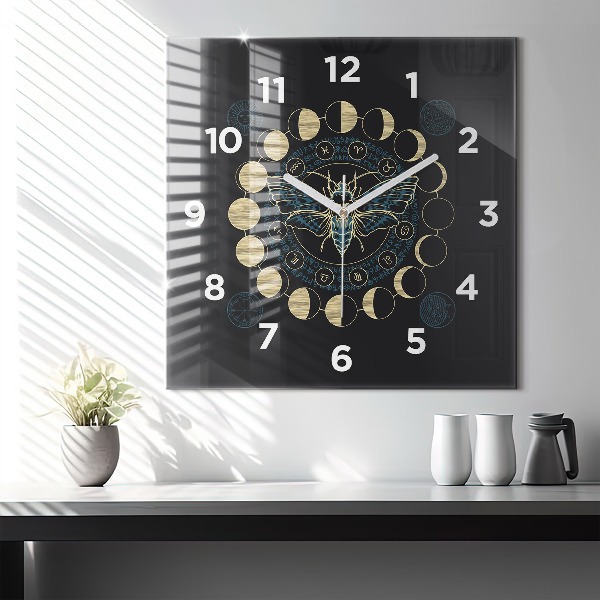 Reloj de pared cuadrado Fases de la luna e insecto