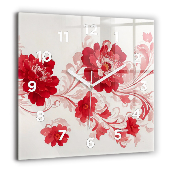 Reloj de pared cuadrado Flores rojas