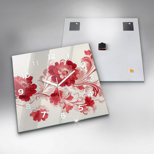 Reloj de pared cuadrado Flores rojas