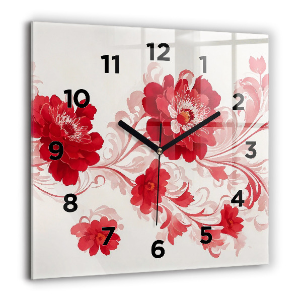 Reloj de pared cuadrado Flores rojas