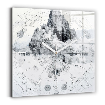 Reloj de pared cuadrado Dibujo montañas