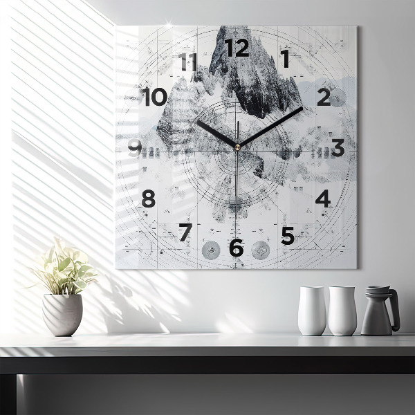 Reloj de pared cuadrado Dibujo montañas
