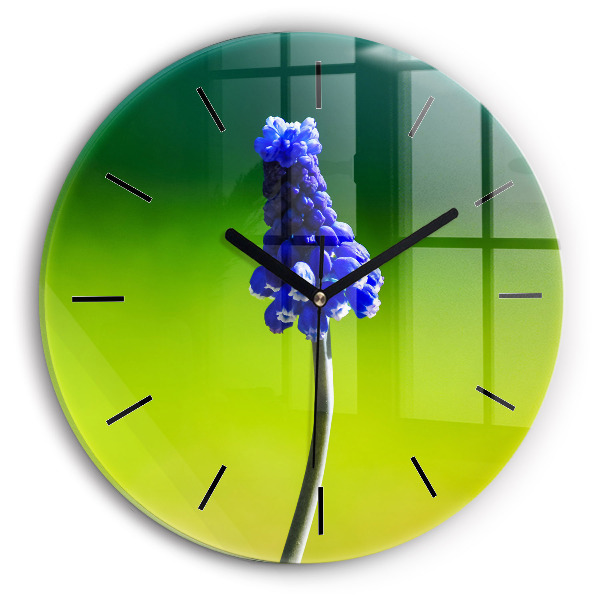Reloj de cristal redondo Flores azules