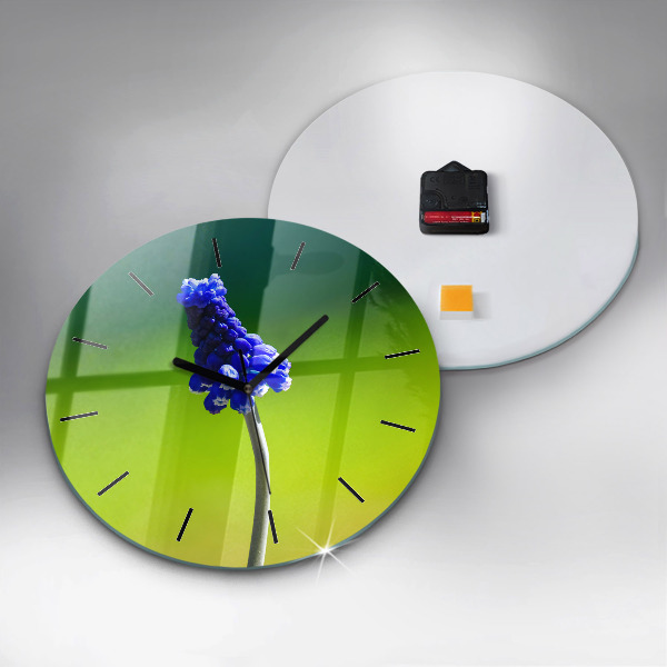 Reloj de cristal redondo Flores azules