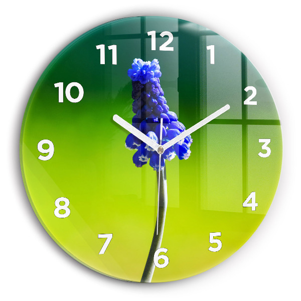 Reloj de cristal redondo Flores azules