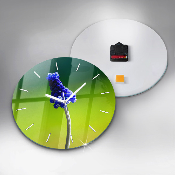 Reloj de cristal redondo Flores azules