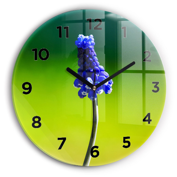Reloj de cristal redondo Flores azules