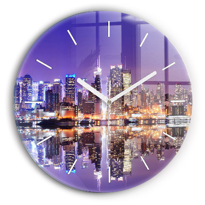Reloj de cristal redondo Nueva York de noche