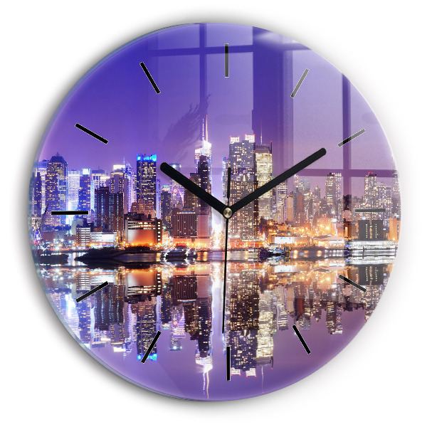Reloj de cristal redondo Nueva York de noche