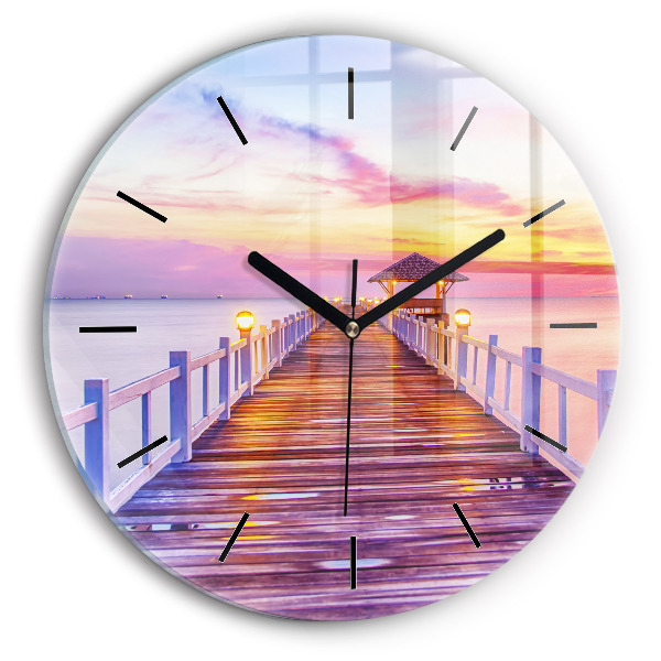 Reloj de pared redondo Puente en el puerto al atardecer